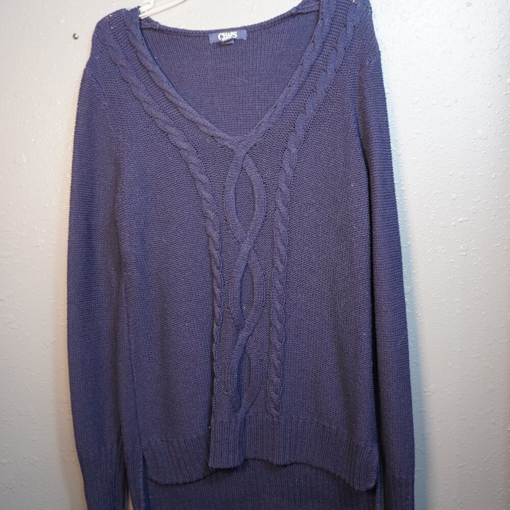 Chaps Womens Navy Blue Cable-Knit V-neck Long Sleeve Sweater Size Medium